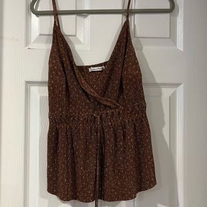 Abercrombie Rust Babydoll Tank Cinched Waist V Neck Patterned Top M